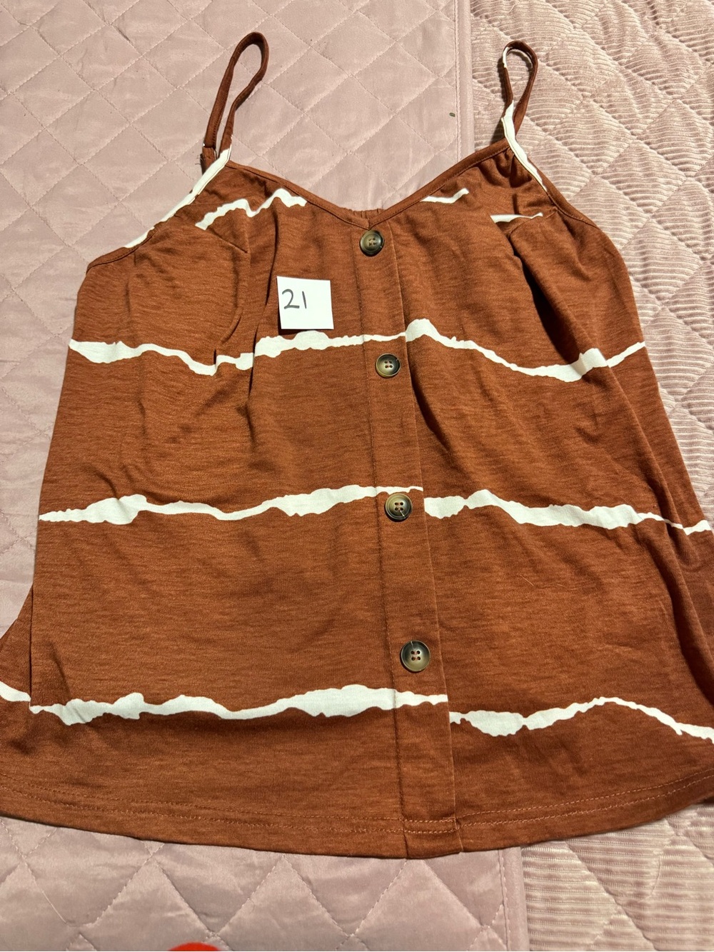 Girls' Rust Brown Striped Tank Top with Buttons